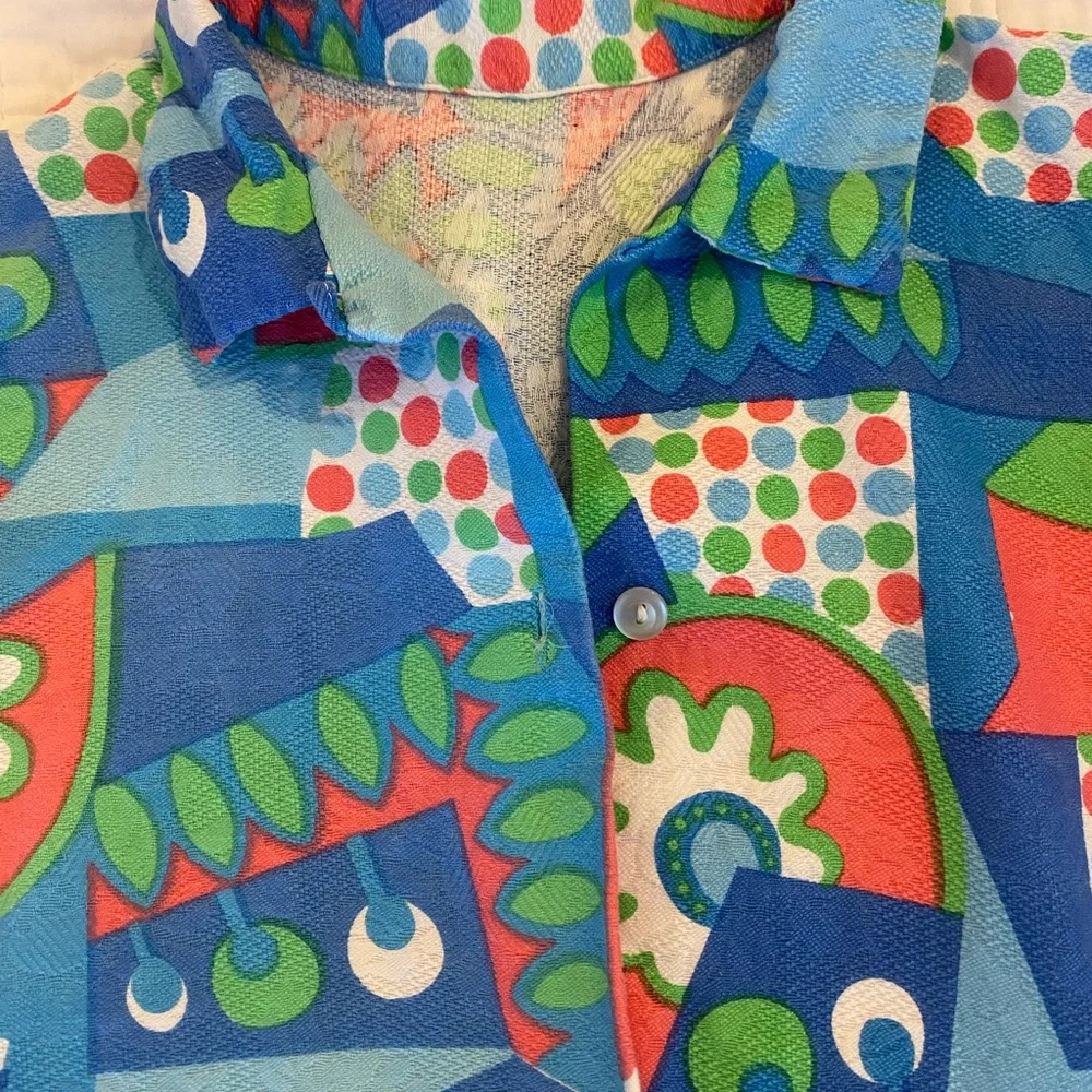 70s Colorful Vintage Shirt with Fun Patterns Pressed Cotton XS